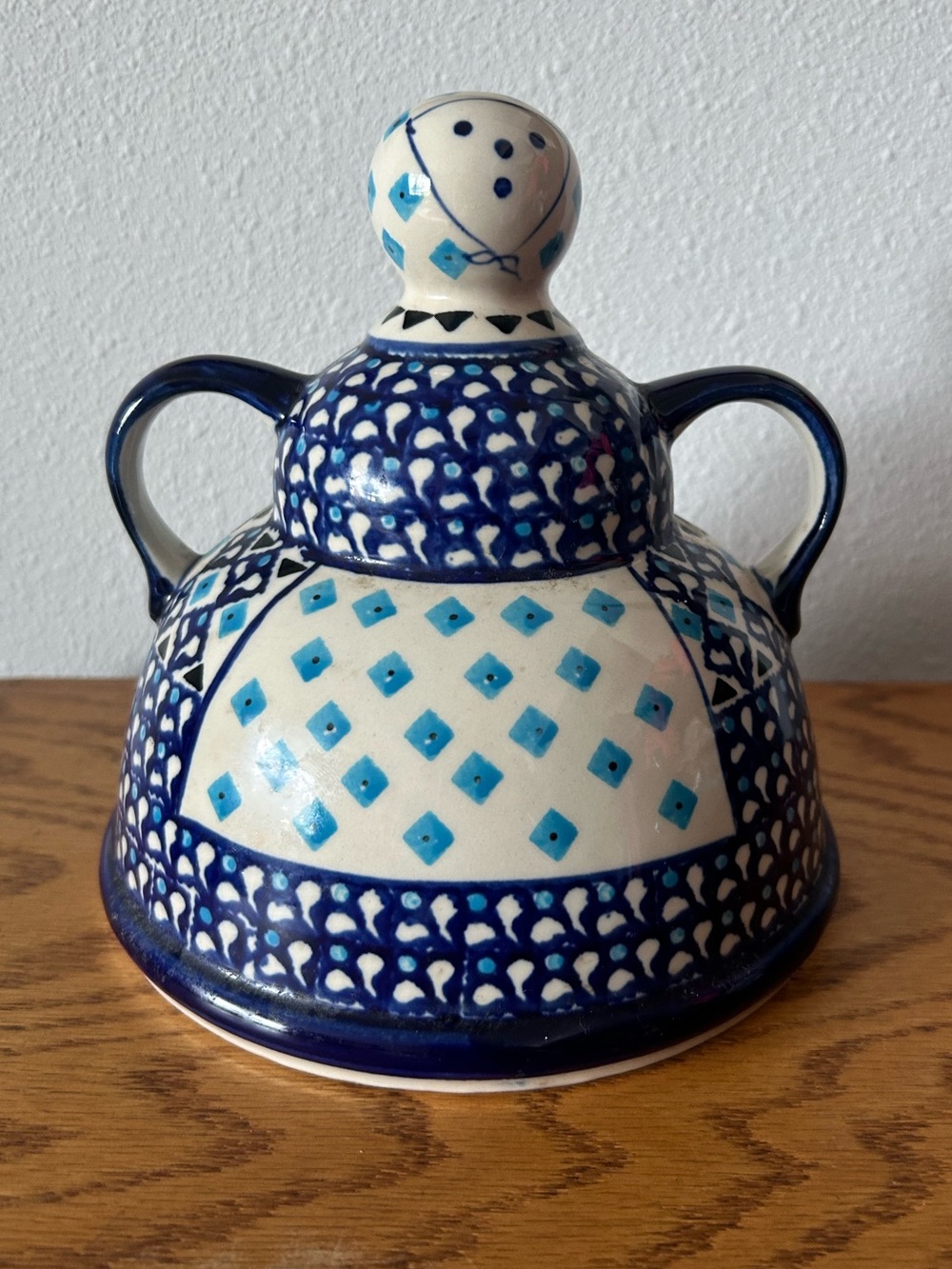Vintage Polish Pottery Cheese Lady Butter Dish & Cheese Keeper Folk Art TopOnly